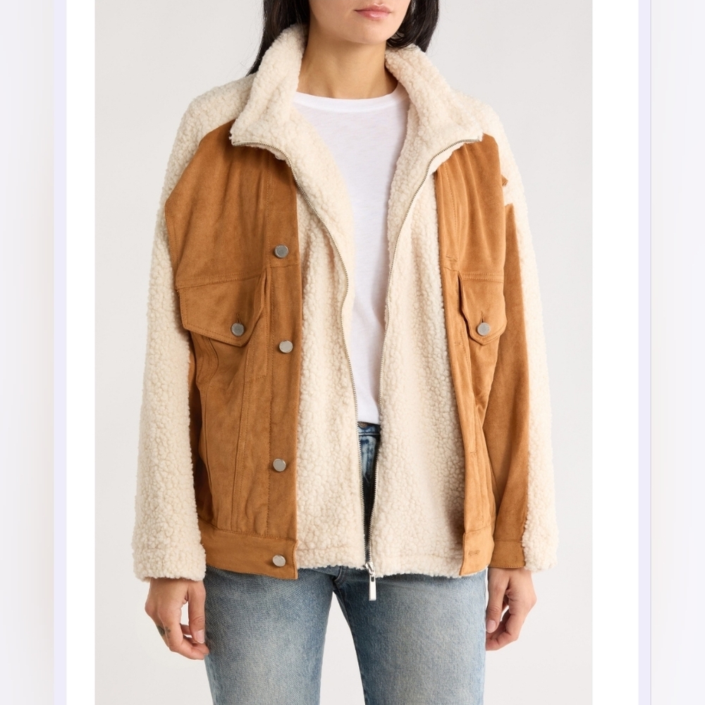 BLANKNYC High Pile Fleece Trim Faux Suede Jacket CATCH ME OUTSIDE